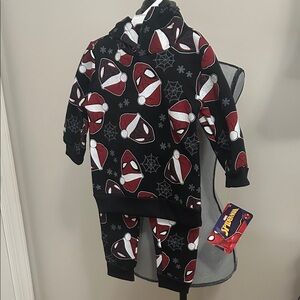 💕5/$15 Marvel Kids Black and Red Spider-Man Santa Hoodie & Jogger Set, NEW